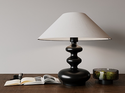 The ancient black wood in the table lamp 3d model