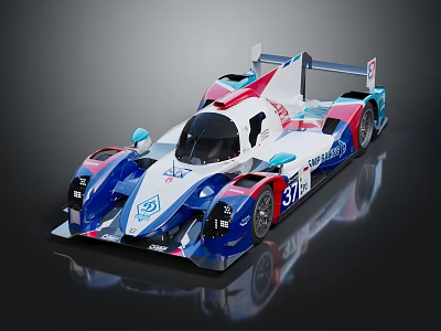 Sleek Blue White Red Racing Car With Aerodynamic Body And Number 37 Design 3d model