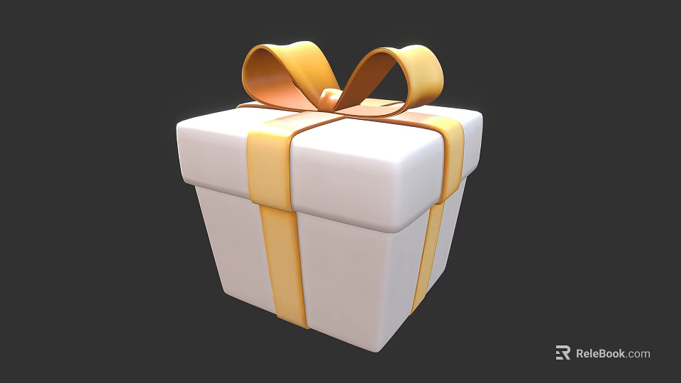 White Gift Box Decorative Ornament Set with Golden Ribbon and Bowknot Design 3d model 