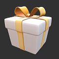 White Gift Box Decorative Ornament Set with Golden Ribbon and Bowknot Design