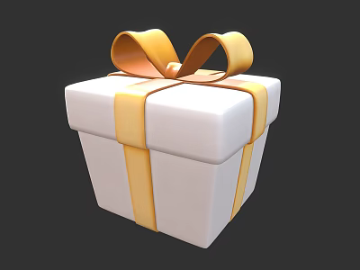 White Gift Box Decorative Ornament Set with Golden Ribbon and Bowknot Design 3d model