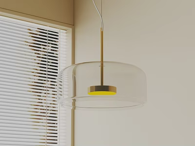 Modern Glass Pendant Light Gold Frame Yellow Base Near Window White Blinds Light Beige Wall 3d model