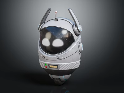 Futuristic Biomechanical Robot Character With Spherical Head And Round Eyes Top Antennas And Bottom Wheels 3d model