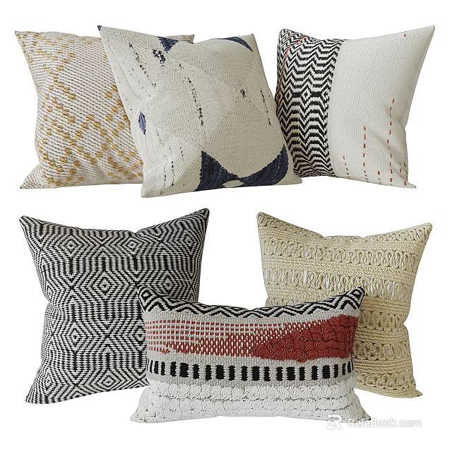 Stylish Decorative Throw Pillows With Geometric And Textured Patterns For Home Decor 3d model