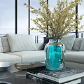 Bright Living Dining Room Interior With Soft Sofa Glass Walls Railing And Outdoor View
