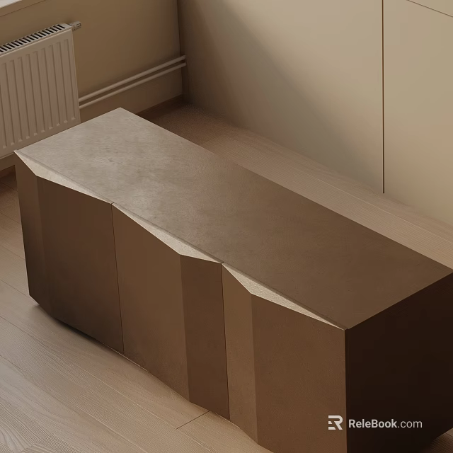 Minimalist Modern Entryway Console Cabinet With Geometric Design And Sleek Metal Surface 3d model 