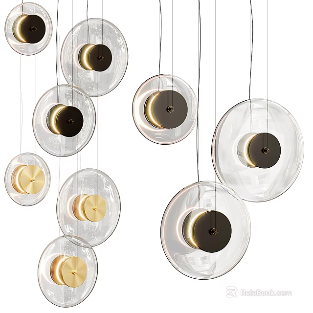Modern Round Glass Pendant Lights With Metal Accents For Interior Decor 3d model 