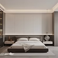 Minimalist Modern Bedroom Interior With Open Layout Gray White Desk And Wardrobe 3d model