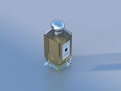 Luxury Perfume Bottle With Transparent Square Glass Silver Cap And Yellow Liquid 3d model
