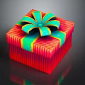 Red Striped Gift Box With Vibrant Green And Yellow Bow And Decorative Design