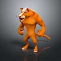 Anthropomorphic Lion 3D Character Standing With Muscular Build Orange Fur White Mane And White Claws