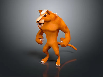 Anthropomorphic Lion 3D Character Standing With Muscular Build Orange Fur White Mane And White Claws 3d model