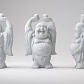 Colorful Golden and Gray Laughing Buddha Sculptures with Raised Hands
