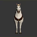 White Unicorn Toy With Brown Saddle Red Pad Reins And Dark Background