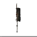 Traditional Handcrafted Tool Featuring Long Wooden Pole Netted Section And Ornate Details