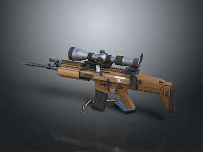 Military Tactical Desert Tan Rifle With Scope And Modular Rail System Design 3d model