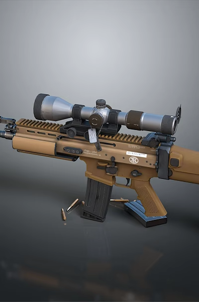 Military Tactical Desert Tan Rifle With Scope And Modular Rail System Design 3d model