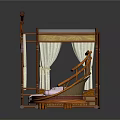 Traditional Bamboo Canopy Bed and Round Daybed with Curtains and Pink Mattresses