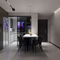 Modern Living And Dining Room With Black Sofa Orange Armchair Large TV City Night View