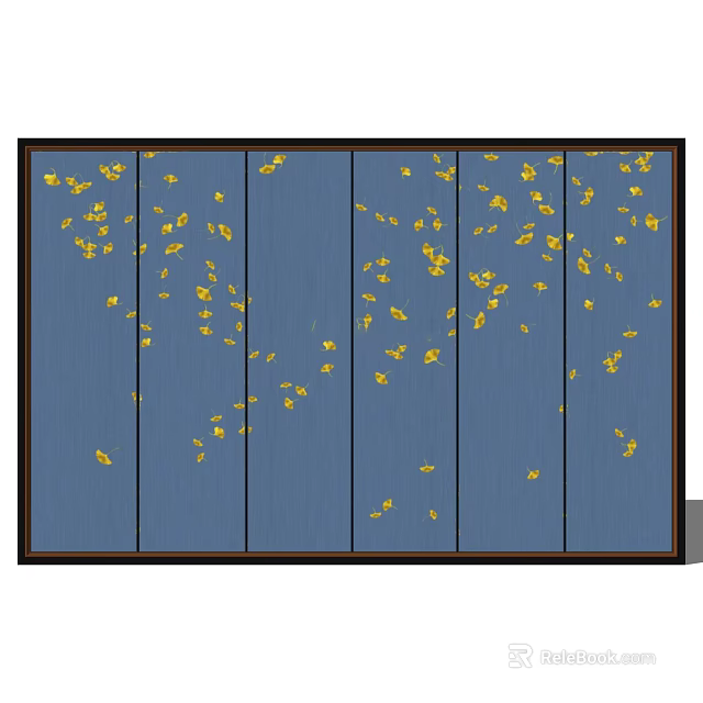Elegant Blue Sofa Background Wall With Yellow Leaves Decorative Panel Design 3d model 