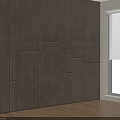 Gray Accent Wall with Vertical Panel Lines and Wooden Floor Near Window in Modern Interior