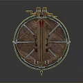 Ancient Ballista Weapon With Wooden Frame Metal Components And Wheel Base