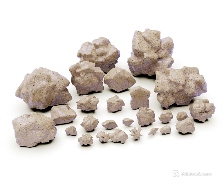 Natural Stone And Wood Elements With Various Sizes And Rough Textures 3d model