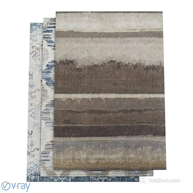 Modern Neutral Square Rug With Striped Pattern Brown Gray Beige Tones Decorative Border 3d model 