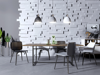 Modern Dining Table and Chair Combination Black and White Grey Leather Dining Table and Chair 3d model