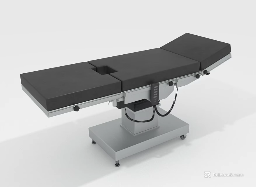 Professional Adjustable Surgical Table with Black Tabletop and Silver Metal Base 3d model 