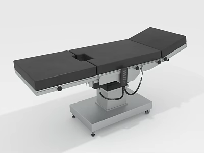 Professional Adjustable Surgical Table with Black Tabletop and Silver Metal Base 3d model