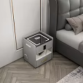 Modern Light Gray Nightstand With Drawer And Open Shelf In Bedroom Setting