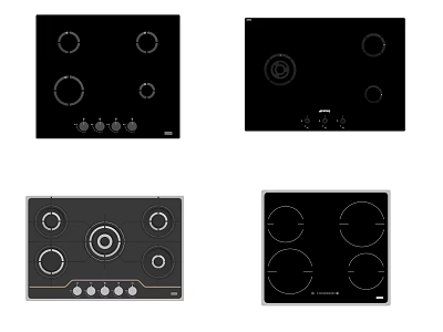 Modern Kitchen Cooktops With Stylish Designs Control Panels And Various Heating Zones 3d model
