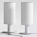 Black and White Table Lamps with Perforated Mesh Shades Golden Bases and Exposed Bulbs