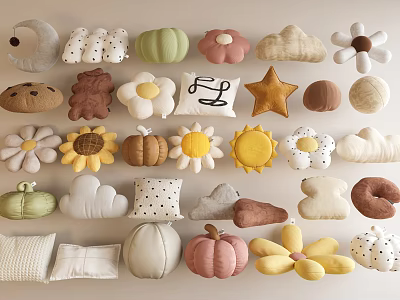 Cute Decorative Pillows with Various Shapes Colorful Designs and Fun Patterns for Home 3d model