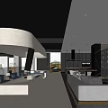 Modern Luxury Exhibition Hall With Open Space Sofas Bookshelves Marble And Lighting Design