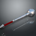 Silver Fantasy Weapon With Red Grip Spiral Design Spherical Head And Spiked End