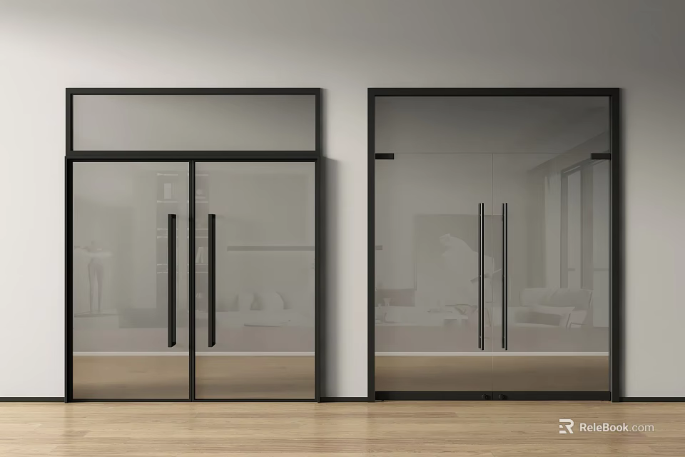 Modern Black Frame Glass Double Doors For Stylish Interior Design 3d model