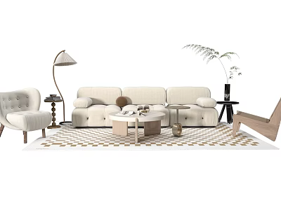 Modern Living Room Sofa Coffee Table Set With Armchair Lamp And Area Rug 3d model