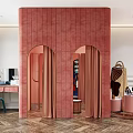 Luxury Modern Interior With Pink Arched Partition Dressing Table Blue Chair And Decorations
