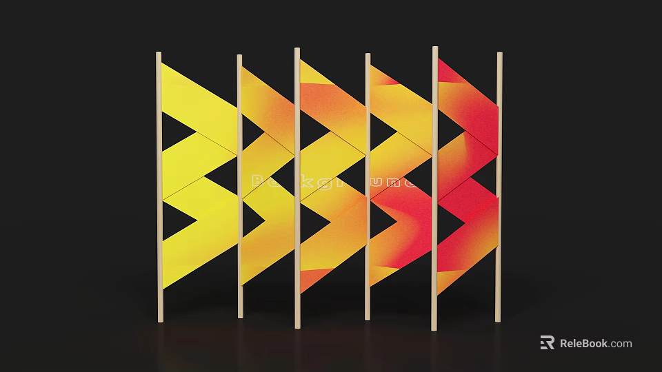 Geometric Pattern Room Divider With Yellow Orange Red Gradient And Wooden Frame 3d model 