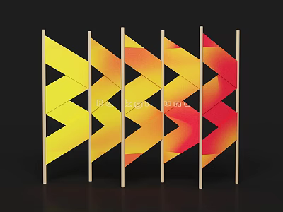 Geometric Pattern Room Divider With Yellow Orange Red Gradient And Wooden Frame 3d model