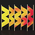 Geometric Pattern Room Divider With Yellow Orange Red Gradient And Wooden Frame