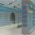 Elegant Modern Retail Store Interior With Glass Display Shelves LED Lighting And Counter
