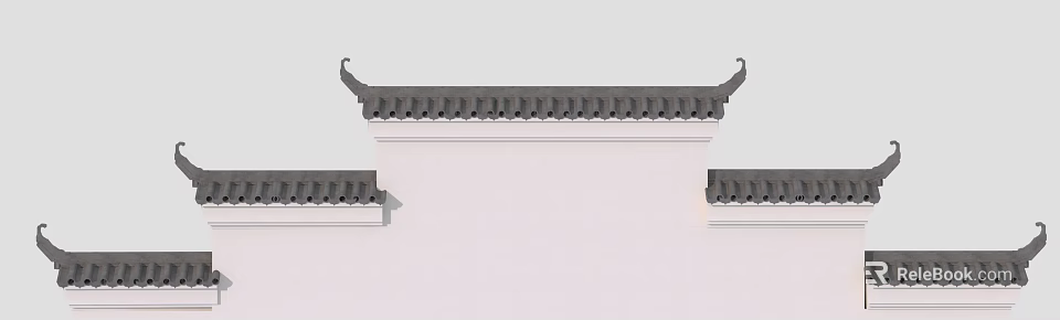 Traditional Chinese Building Exterior Wall With Grey Tile Roof And White Surface 3d model 