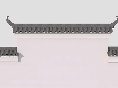 Traditional Chinese Building Exterior Wall With Grey Tile Roof And White Surface 3d model