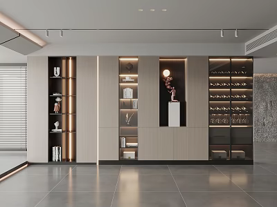 Modern Elegant Wine Cabinet Interior Design With Glass Doors LED Lighting And Wine Bottles 3d model
