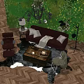 Stylish Sofa And Coffee Table Set With Green Floral Wall Black Chandelier Armchair Herringbone Floor
