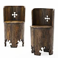 Vintage Wooden Single Chair With Rustic Carved Details And Hollow Patterns Design