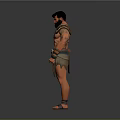 3D Model Of Bearded Shirtless Muscular Man With Shoulder Armor Arm Bands And Leather Loincloth